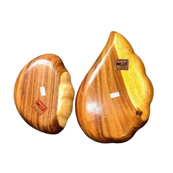 Vintage Kahana Woods Monkeypod Set of 2 Divided Chip Dip Serving Dishes - Picture 2 of 6